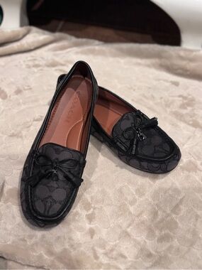 Coach Black Signature Jacquard Bow Loafers